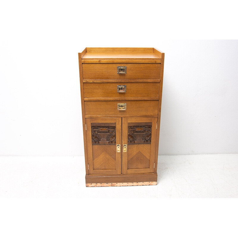 Cesto de Gavetas Vintage Oak Secession Chest, Áustria-Hungria 1910