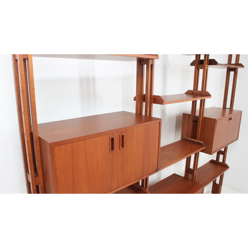 Mid century italian teak modular wall unit, 1960s