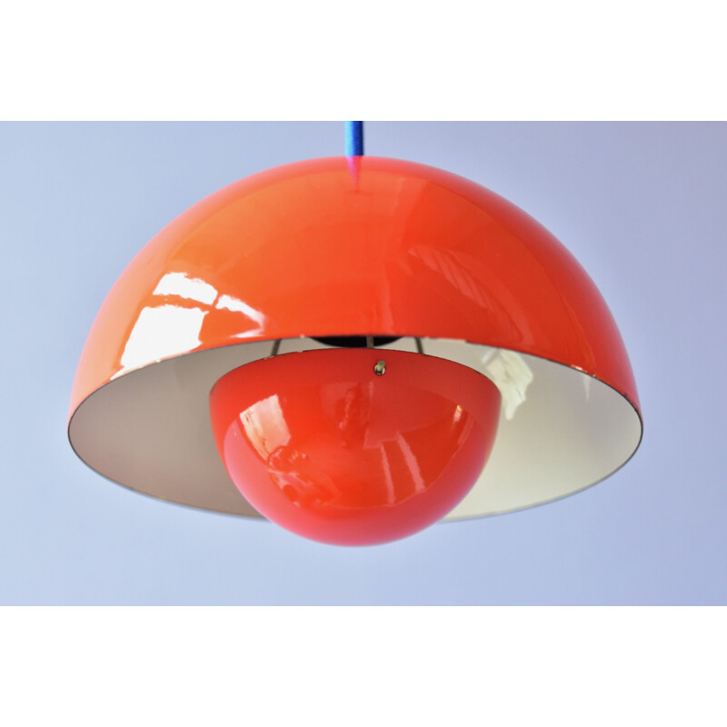 Vintage enamel flowerpot pendant lamp by Verner Panton for Louis Poulsen, Denmark 1968