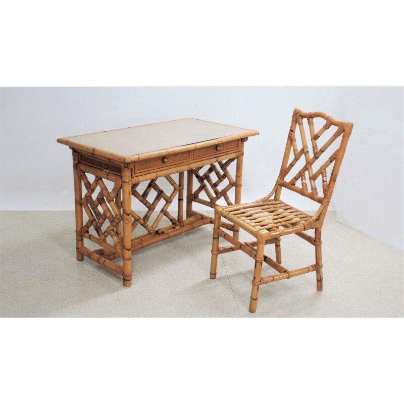 Vintage rattan writing desk by Giusto Puro Purini for Vivai Del Sud, 1970s