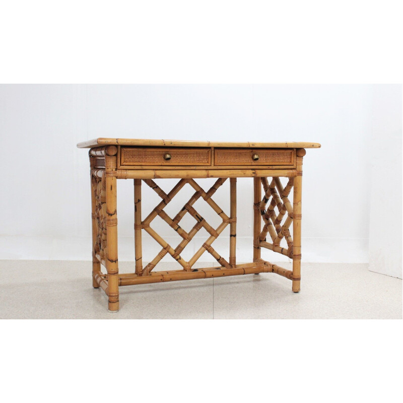 Vintage rattan writing desk by Giusto Puro Purini for Vivai Del Sud, 1970s