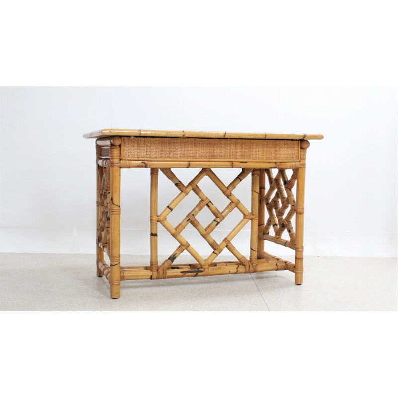 Vintage rattan writing desk by Giusto Puro Purini for Vivai Del Sud, 1970s