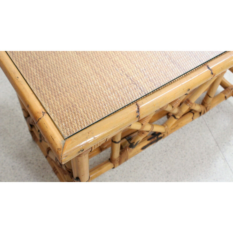 Vintage rattan writing desk by Giusto Puro Purini for Vivai Del Sud, 1970s