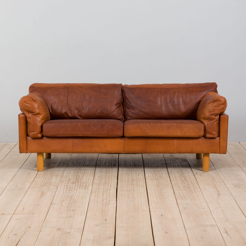 Danish vintage two and the half seater cognac leather sofa, 1970s