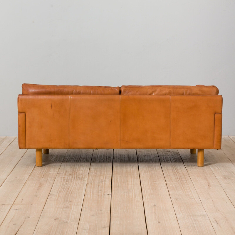Danish vintage two and the half seater cognac leather sofa, 1970s