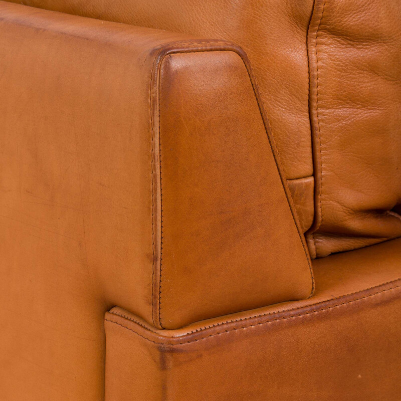 Danish vintage two and the half seater cognac leather sofa, 1970s