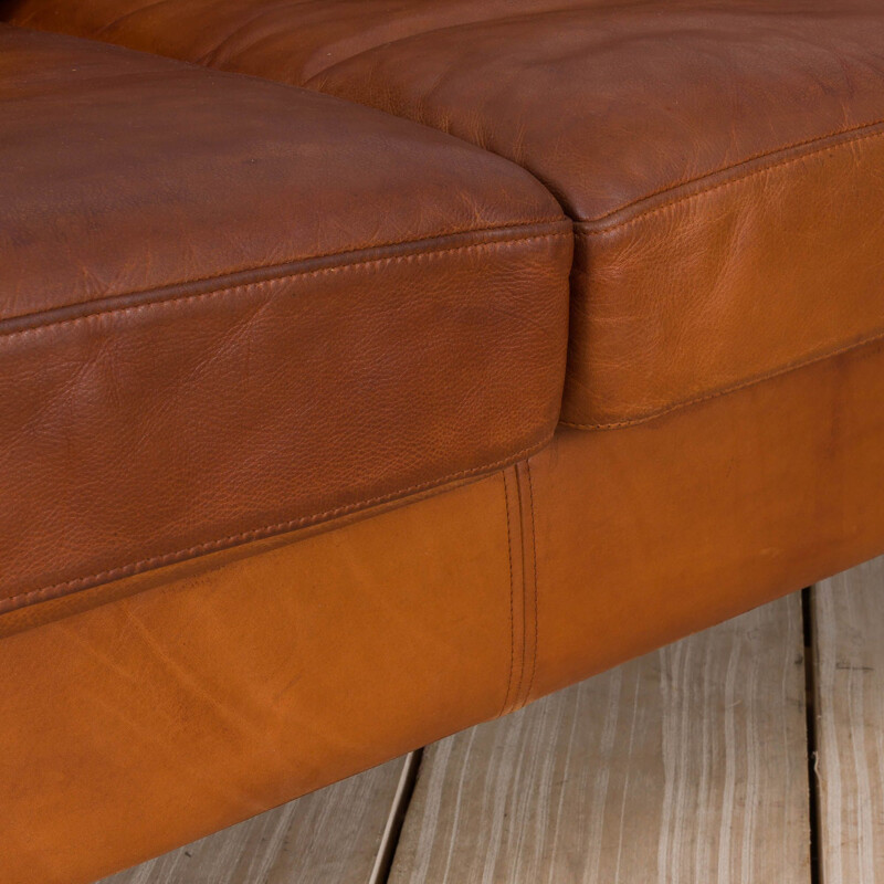 Danish vintage two and the half seater cognac leather sofa, 1970s