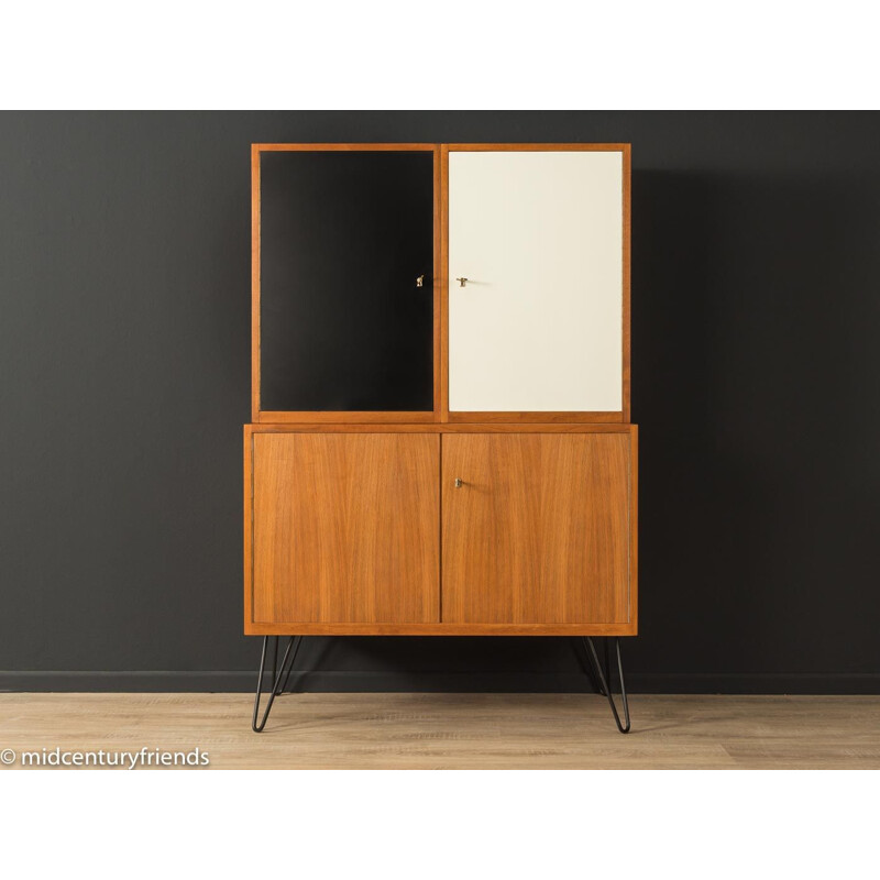 Vintage walnut and white and black formica cabinet, Germany 1950s