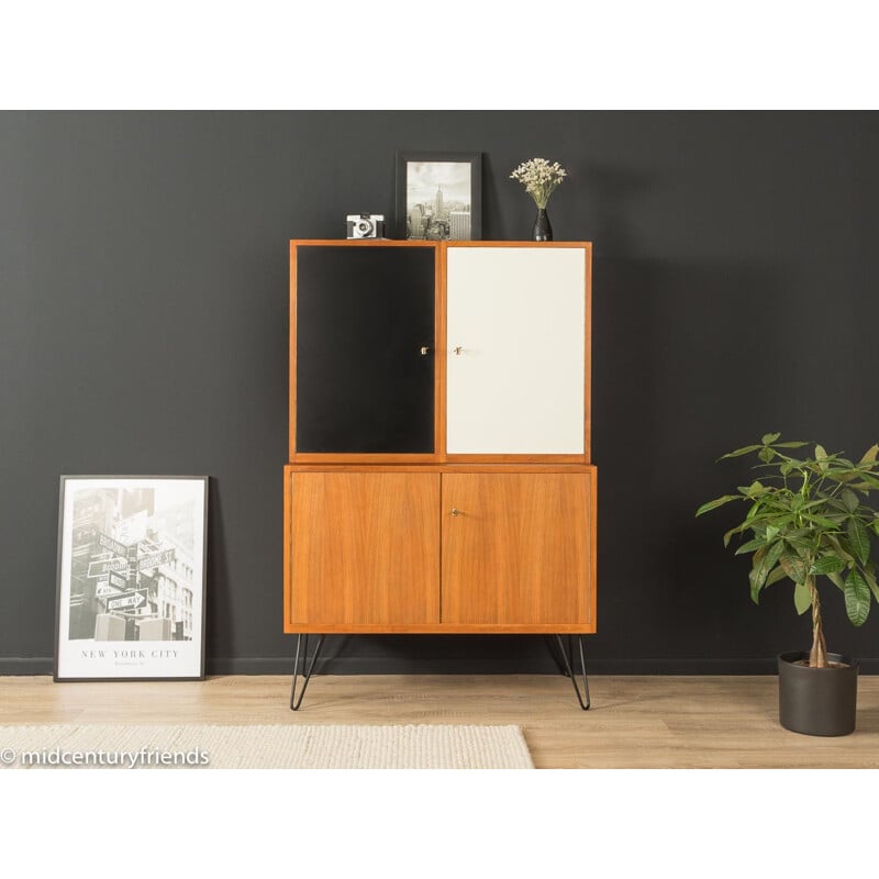 Vintage walnut and white and black formica cabinet, Germany 1950s