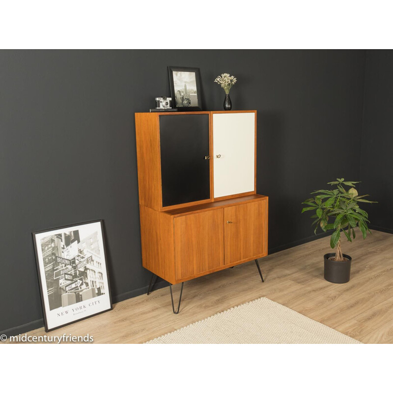 Vintage walnut and white and black formica cabinet, Germany 1950s