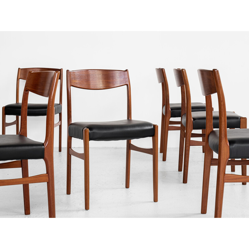 Midcentury set of 6 dining chairs in teak by Glyngøre Stolefabrik, Denmark 1960s