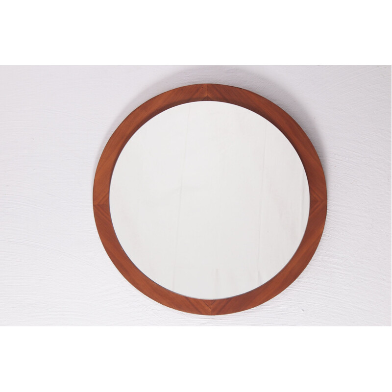 Vintage teak round wall mirror, Denmark 1960s