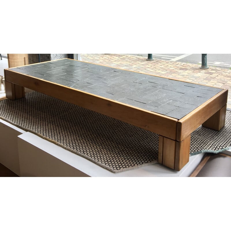 Vintage elmwood coffee table with slate top