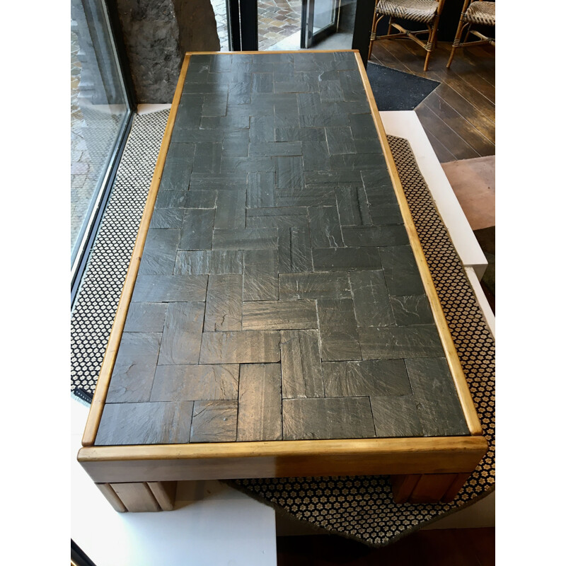 Vintage elmwood coffee table with slate top