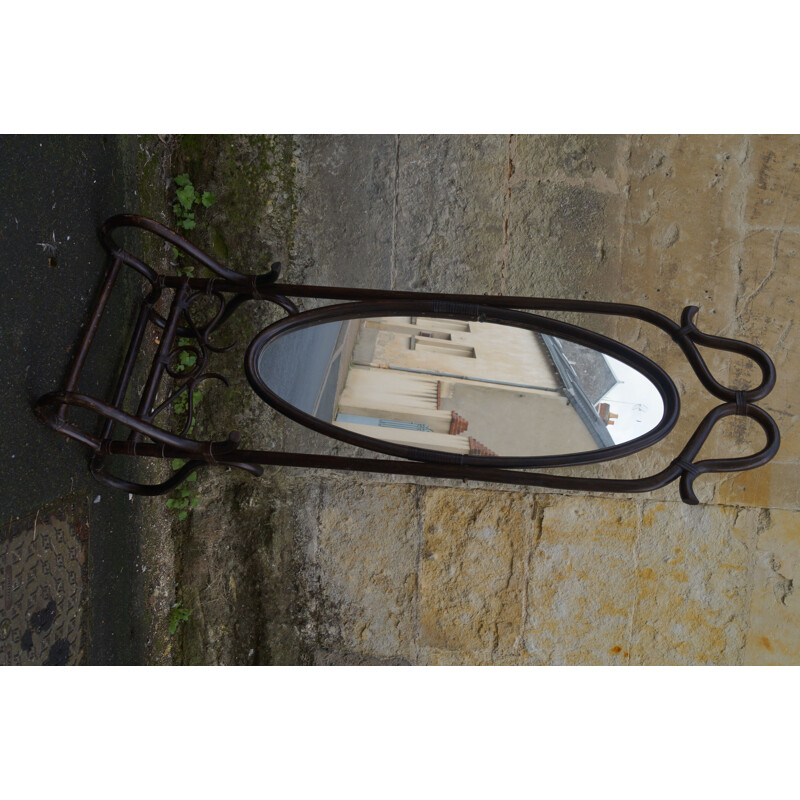 Vintage mirror psyche in rattan and leather, 1970