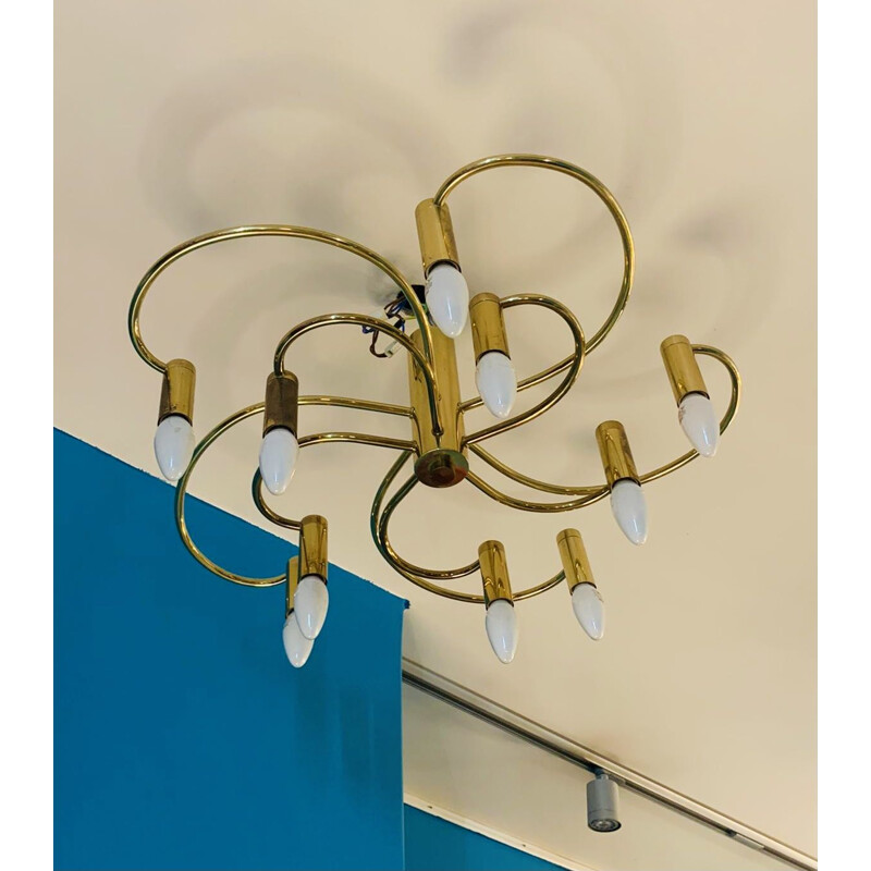 Vintage brass ceiling lamp by Gaetano Sciolari