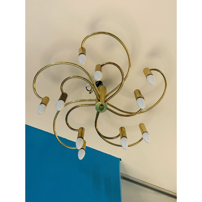 Vintage brass ceiling lamp by Gaetano Sciolari