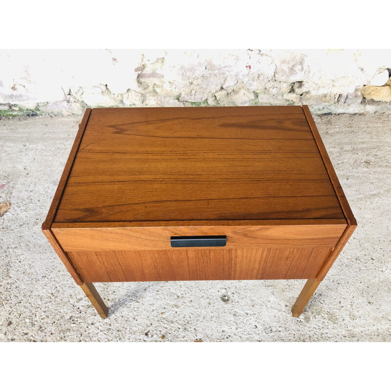 Scandinavian vintage teak side table with storage compartments, Denmark 1960s