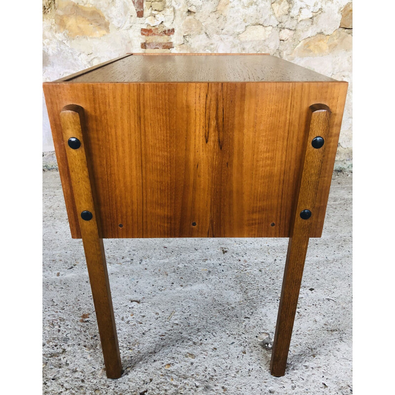 Scandinavian vintage teak side table with storage compartments, Denmark 1960s