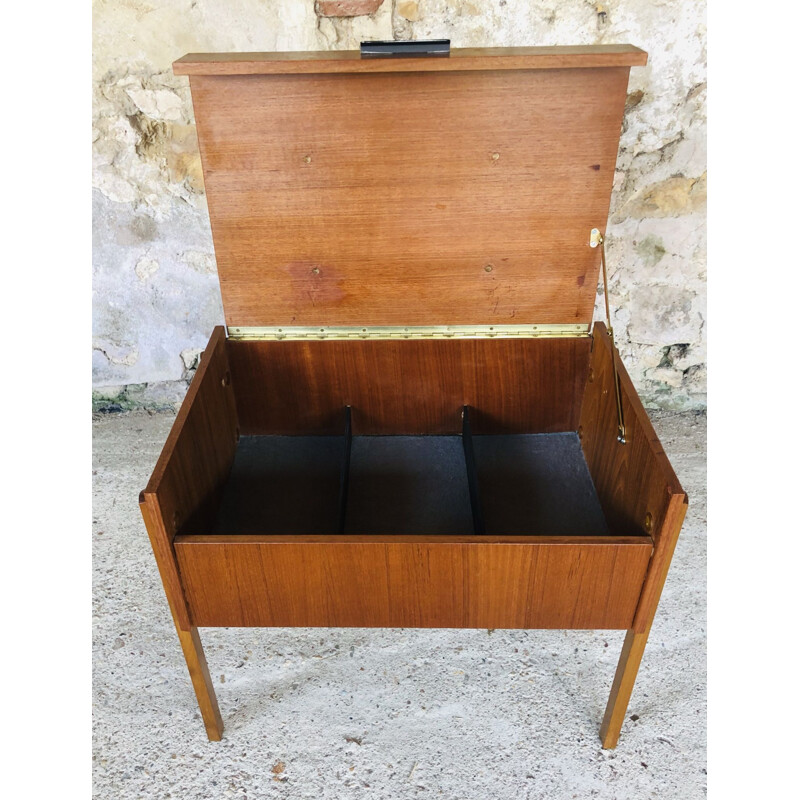 Table d'apppoint scandinave vintage avec compartiments de rangement en teck, Danemark 1960