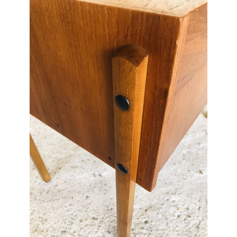 Tavolo vintage scandinavo con vani portaoggetti in teak, Danimarca 1960