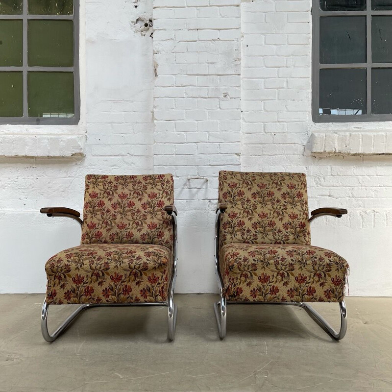 Pair of vintage functionalist armchairs, 1930s