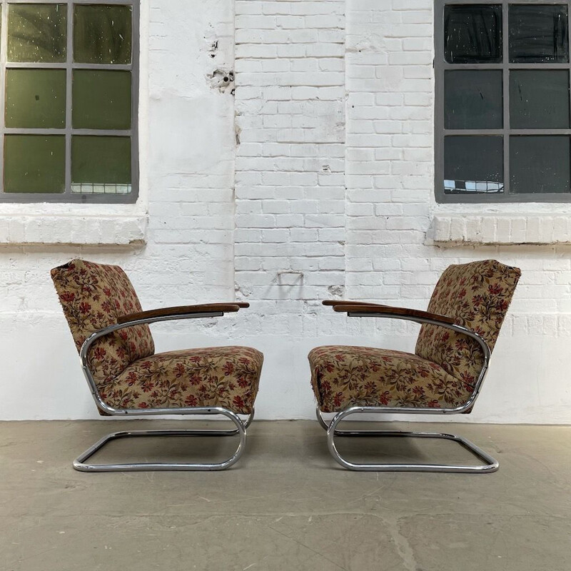 Pair of vintage functionalist armchairs, 1930s