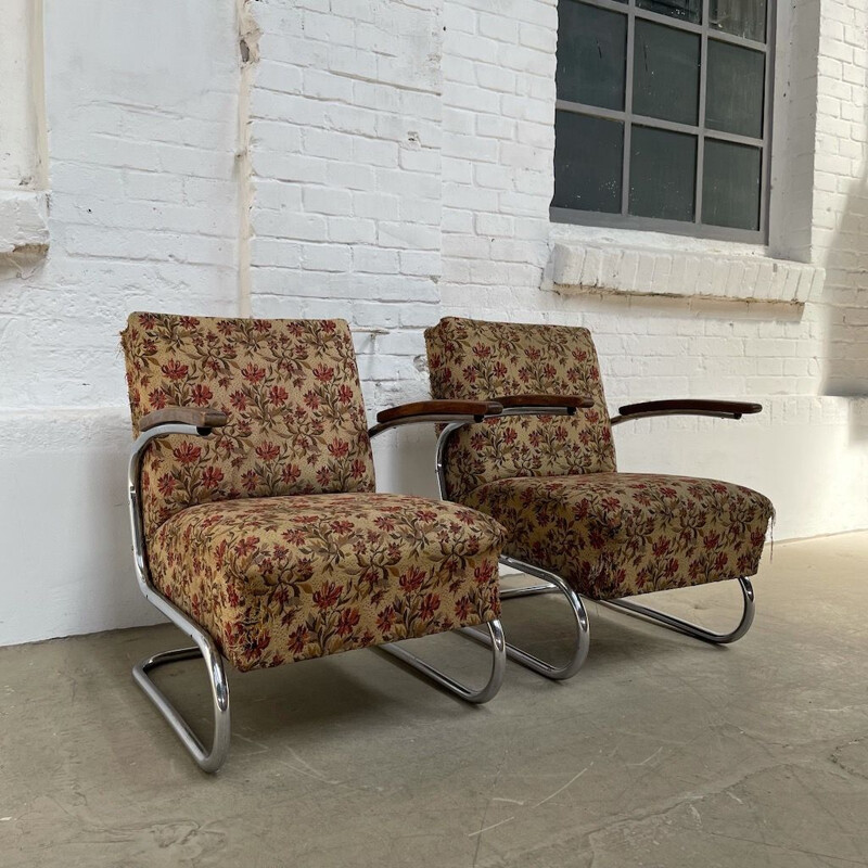 Pair of vintage functionalist armchairs, 1930s