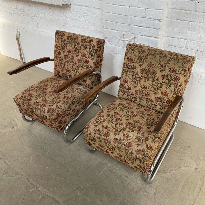 Pair of vintage functionalist armchairs, 1930s