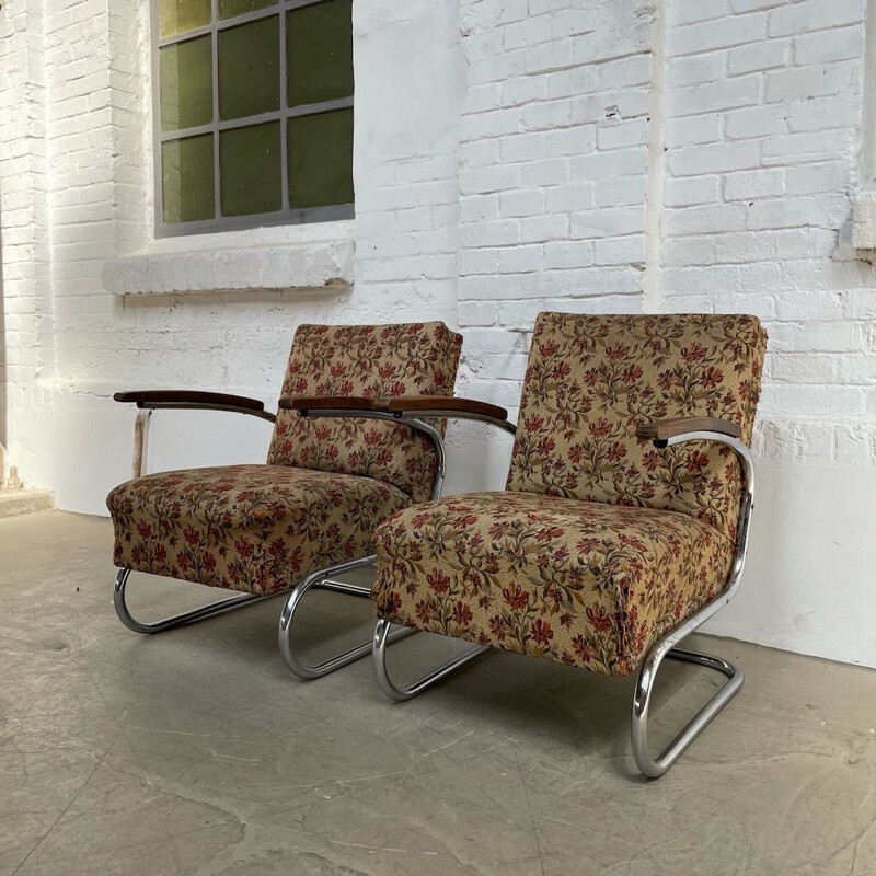 Pair of vintage functionalist armchairs, 1930s