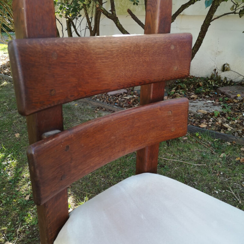 Set of 6 Brutalist vintage chairs in solid oakwood and alcantara