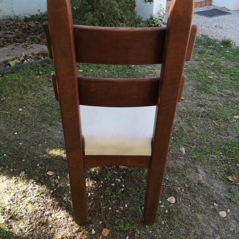 Set of 6 Brutalist vintage chairs in solid oakwood and alcantara