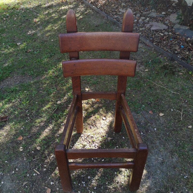 Lot de 6 chaises Brutaliste vintage en chêne massif et alcantara