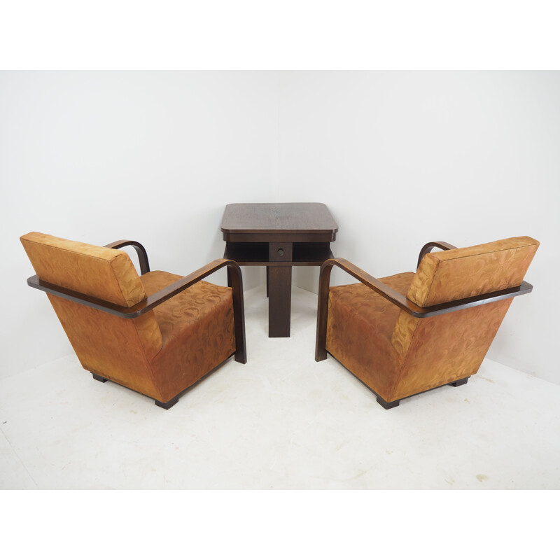 Paar fauteuils met vintage Art Deco salontafel, 1930