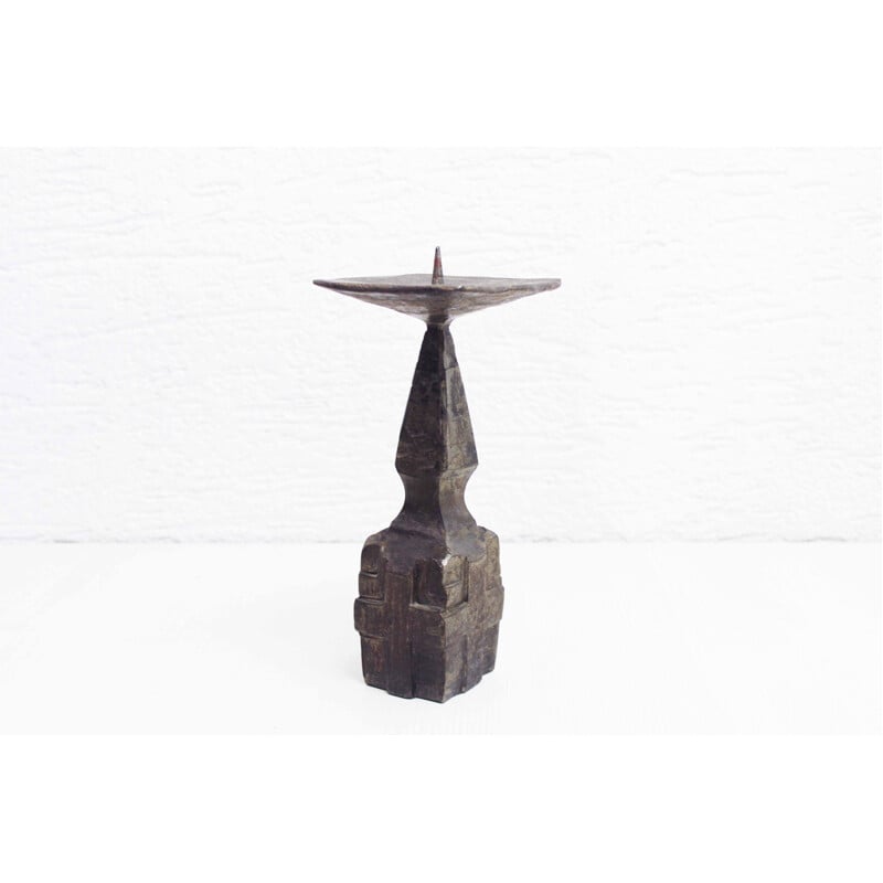 Vintage Brutalist bronze candlestick, 1960