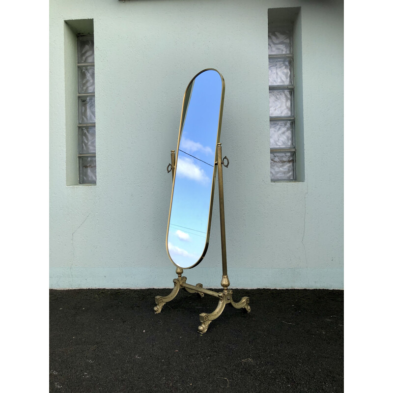 Vintage brass psyche mirror, 1970