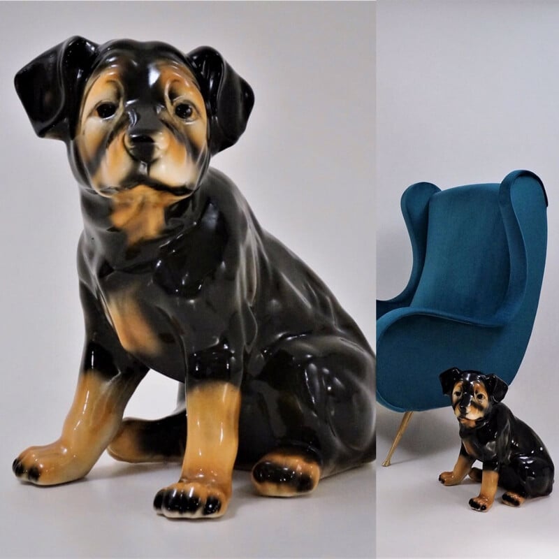 Vintage Spanish ceramic Rottweiler dog by Hispania for Lladró, 1980s