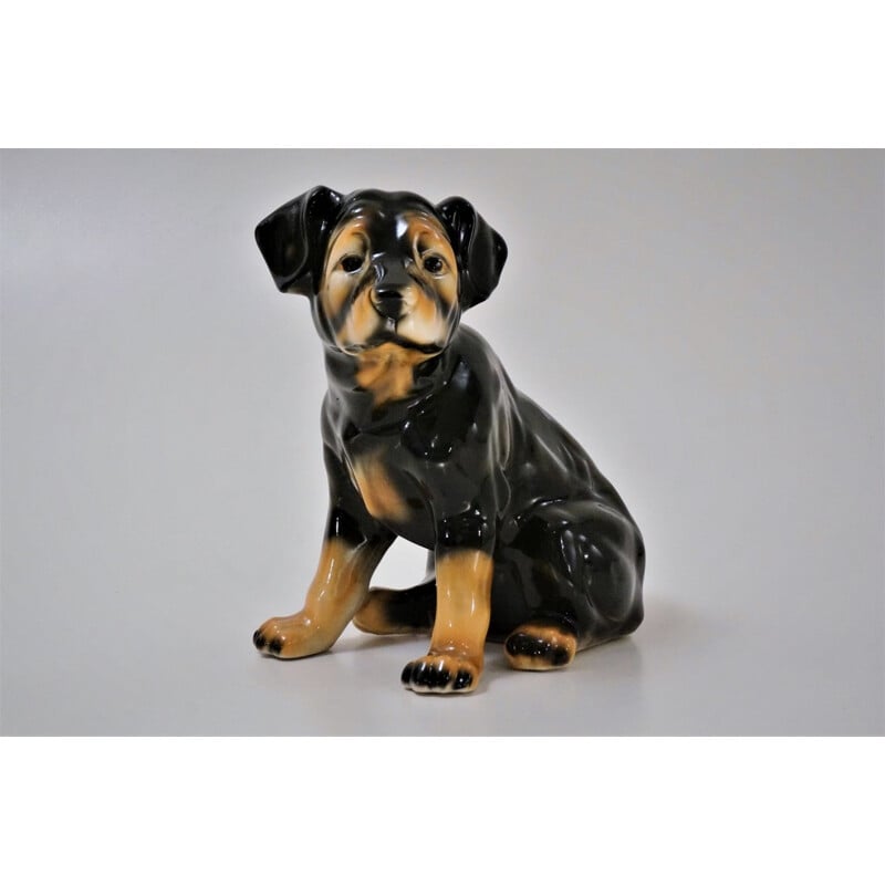 Vintage Spanish ceramic Rottweiler dog by Hispania for Lladró, 1980s