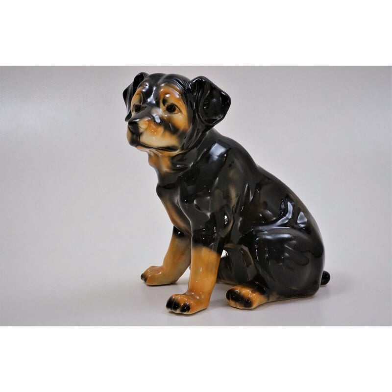 Vintage Spanish ceramic Rottweiler dog by Hispania for Lladró, 1980s