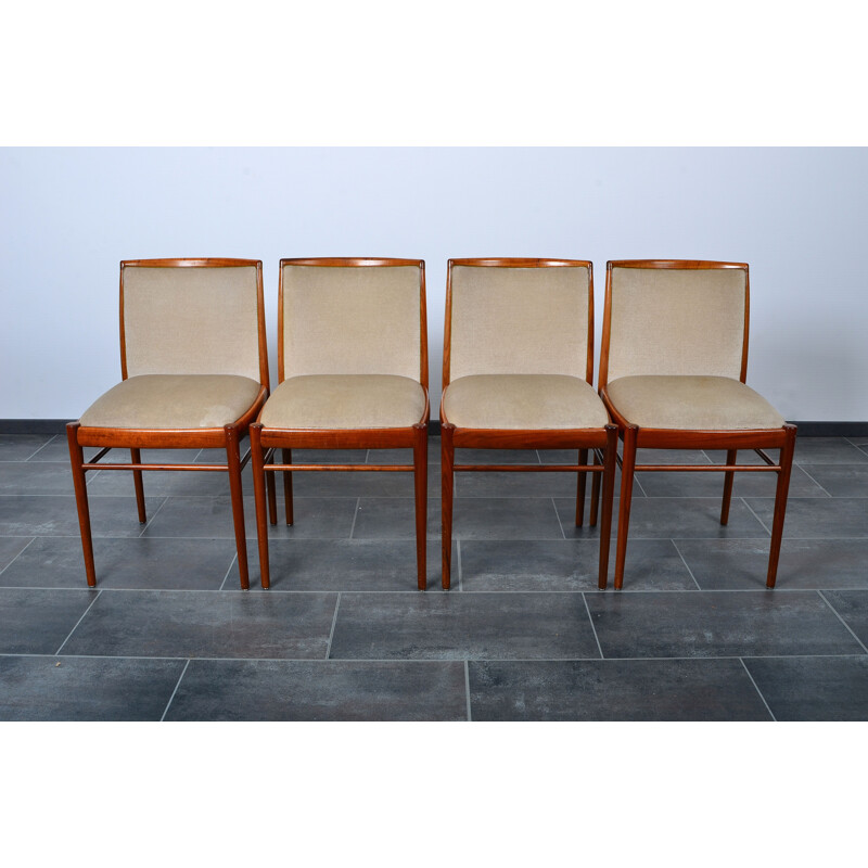 Ensemble de 4 chaises vintage Benze en teck et tissu velours