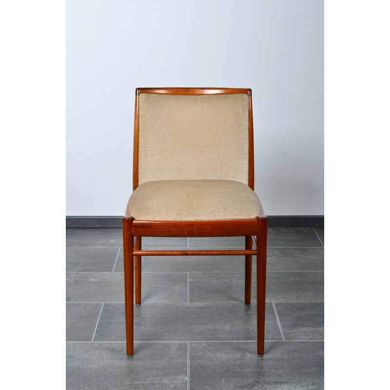 Ensemble de 4 chaises vintage Benze en teck et tissu velours