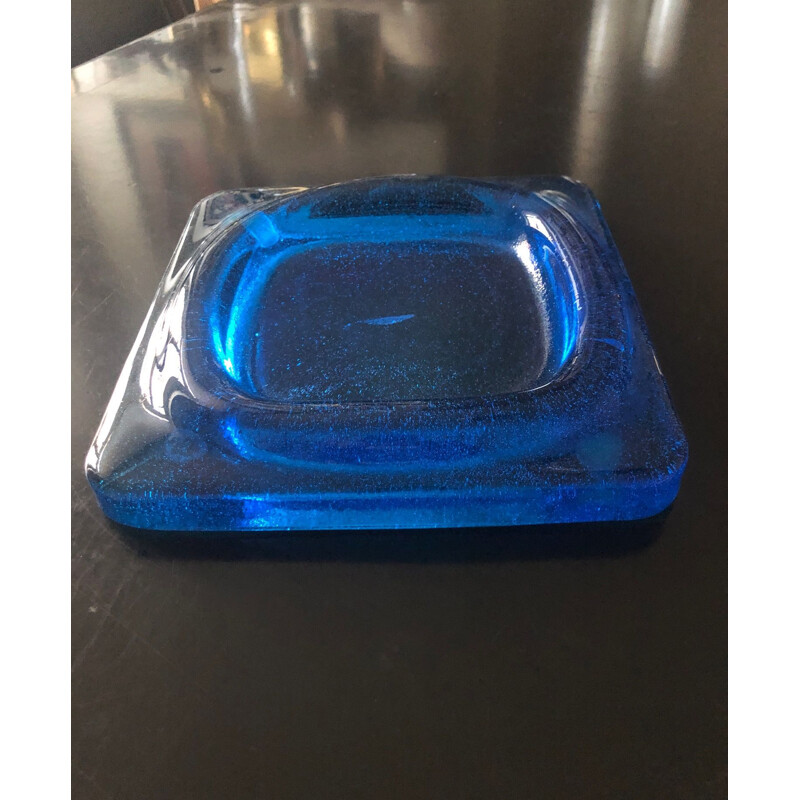 Vintage blue glass ashtray, 1970