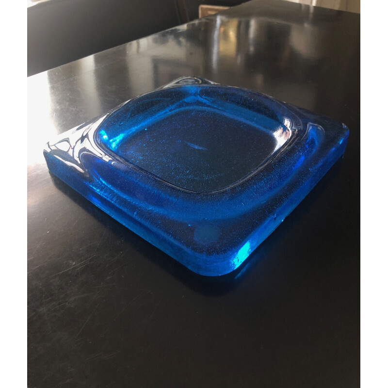 Vintage blue glass ashtray, 1970