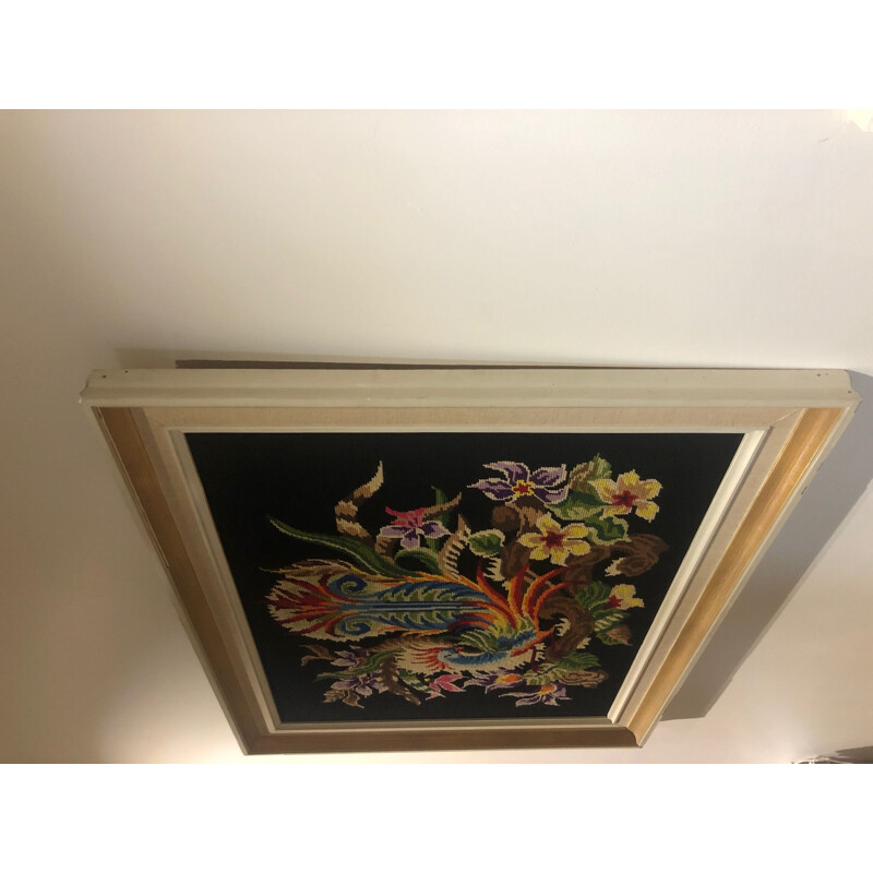 Framed vintage rooster tapestry, 1970