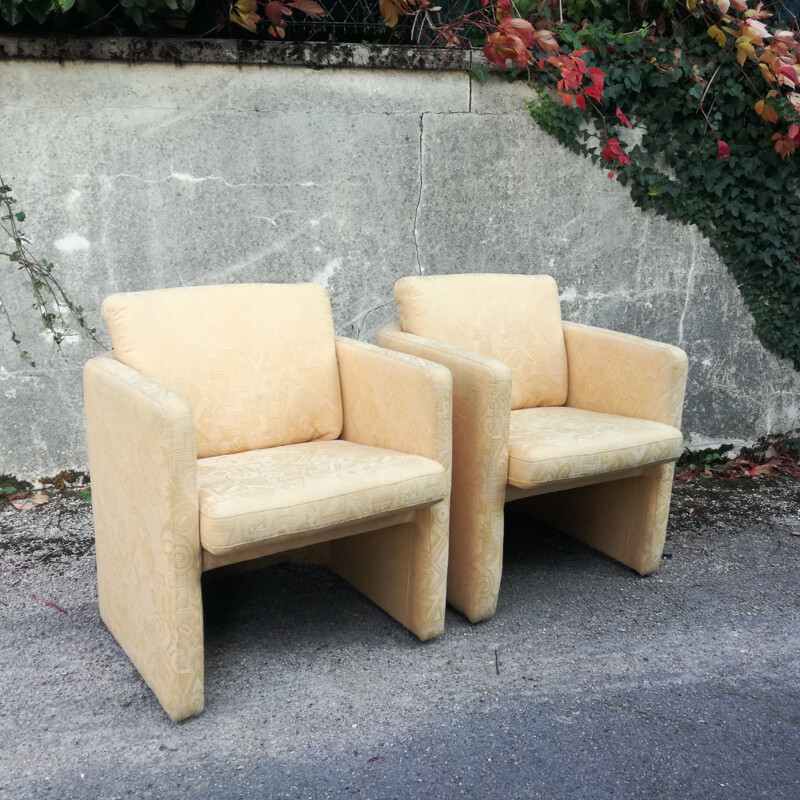 Paar kubistische Vintage-Sessel mit gemustertem Stoffbezug