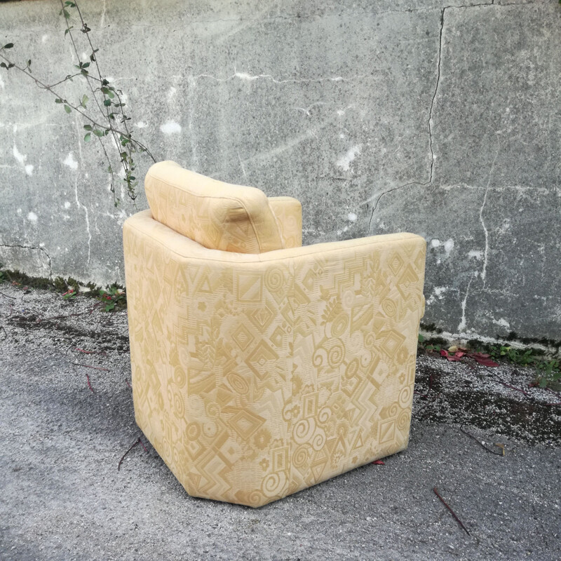 Vintage cubist armchair in patterned fabric