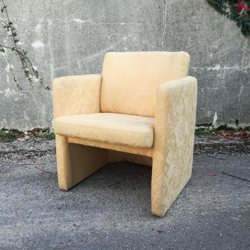 Vintage cubist armchair in patterned fabric