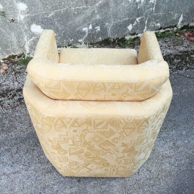 Vintage cubist armchair in patterned fabric