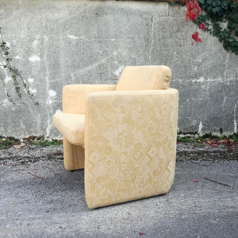 Vintage cubist armchair in patterned fabric