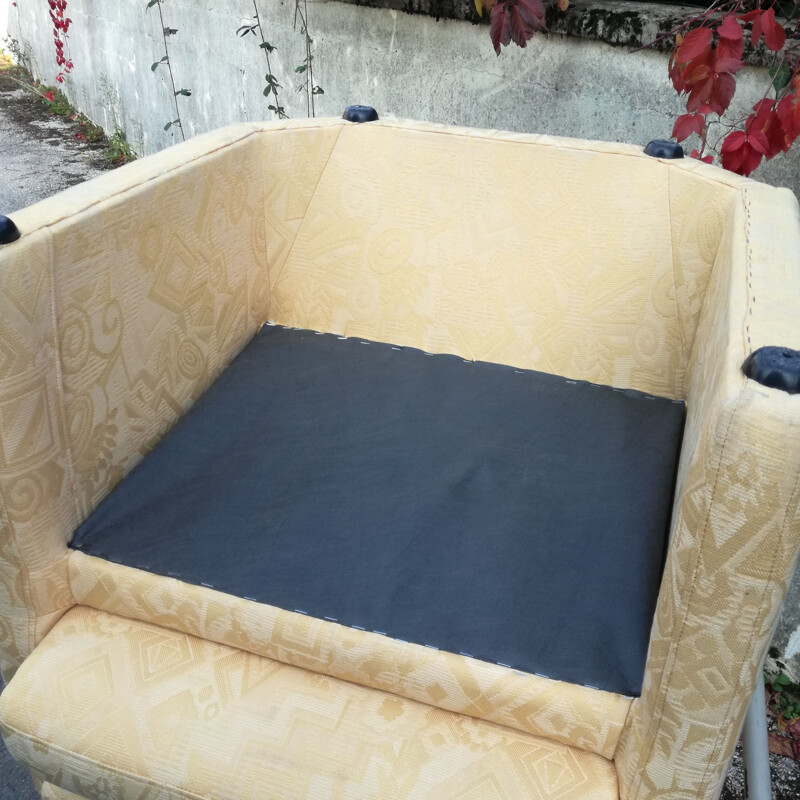 Vintage cubist armchair in patterned fabric